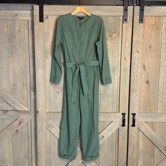 Banana Republic army green flight jacket jumpsuit Organic cotton Size 6 Tall - Picture 6 of 13